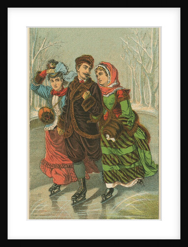 Victorian Print of Three People Ice Skating by Anonymous