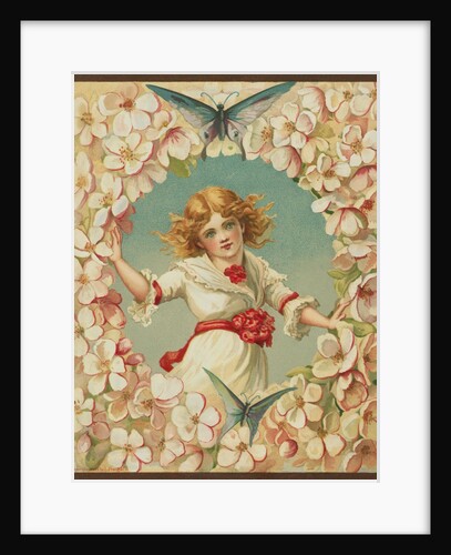 Victorian Illustration of Girl Surrounded by Flowers