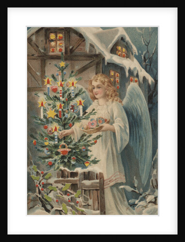 A Merry Christmas Postcard with Angel and Christmas Tree by Anonymous