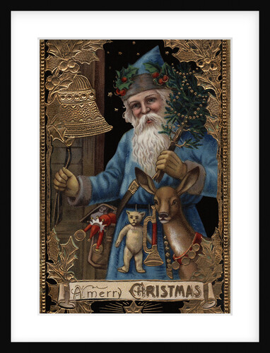 A Merry Christmas Postcard with Santa Ringing Bell by Anonymous