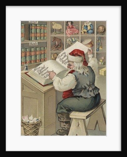 Christmas Postcard with Santa Checking Book of Names by Anonymous