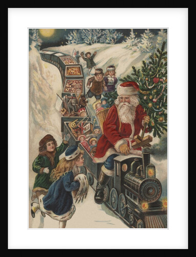Christmas Postcard with Santa Riding a Train with Toys by Anonymous