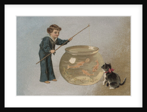 Postcard of Boy Fishing in Fishbowl by Anonymous