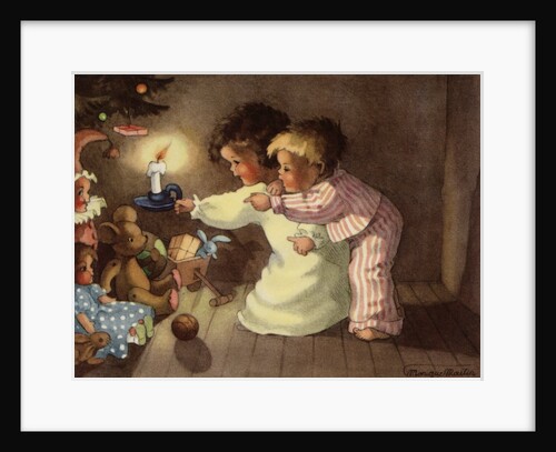 Christmas Postcard with Children Looking at Toys by Monique Martin