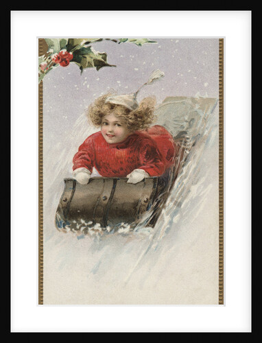 Postcard with Girl Sledding by Anonymous