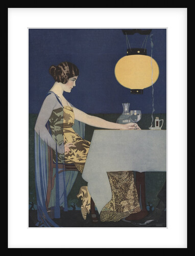 Illustration of Woman at Table with Lantern by Coles Phillips