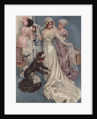 Illustration of a Bride Being Dressed by Harrison Fisher