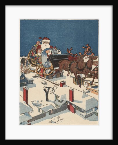 Illustration of Santa Checking His List in His Sleigh by Anonymous