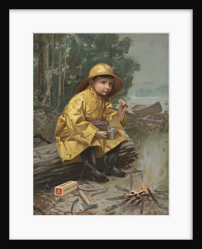 Illustration of Boy Having Snack in Rain Storm by Anonymous