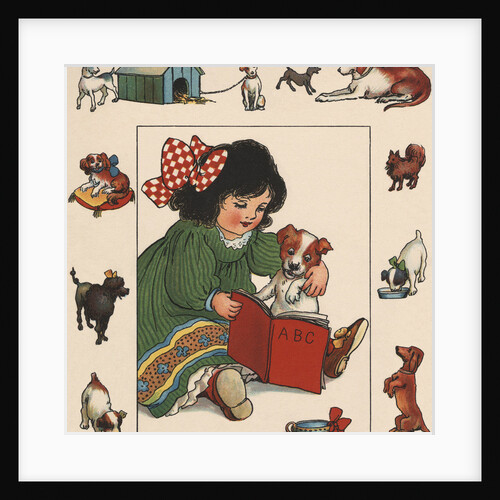 Illustration of Little Girl Reading to Her Dog by Anonymous
