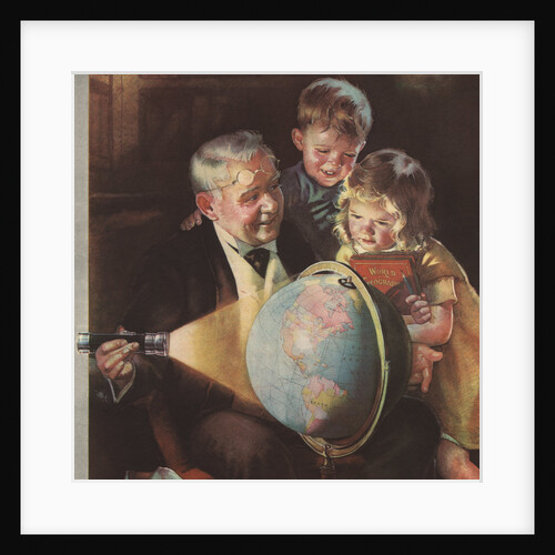Illustration of Grandfather Showing Globe to Grandchildren by Anonymous