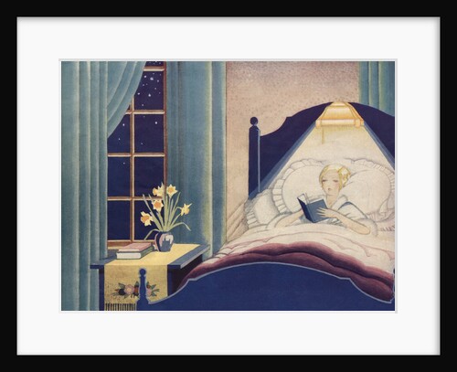 Illustration of Woman Reading in Bed by Anonymous