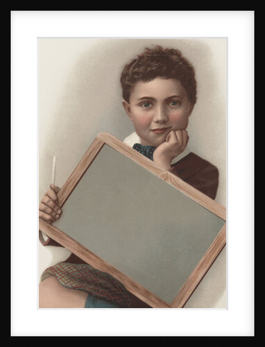 Illustration of Boy Holding Blank Writing Slate by Anonymous