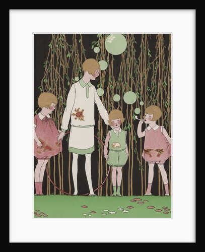 Illustration of Children Blowing Bubbles by Anonymous
