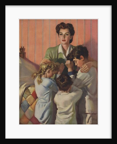 Illustration of Mother Praying with Three Children by Anonymous