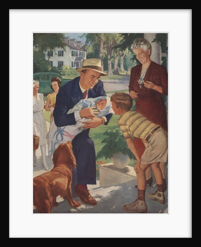 Illustration of Family Welcoming Newborn Home by John Newton Hewitt