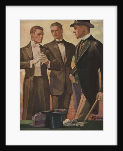 Illustration of Three Men Preparing to Go Out by Anonymous
