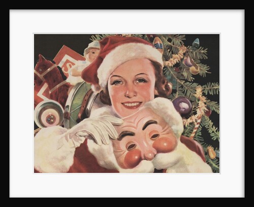 Illustration of Woman with Santa Claus Mask by Anonymous
