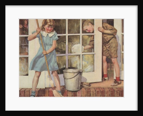 Illustration of Children Spring Cleaning by Douglass Crockwell
