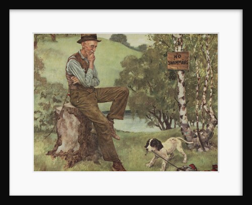 Illustration of Man Looking at Puppy Playing with Shoe by Douglass Crockwell