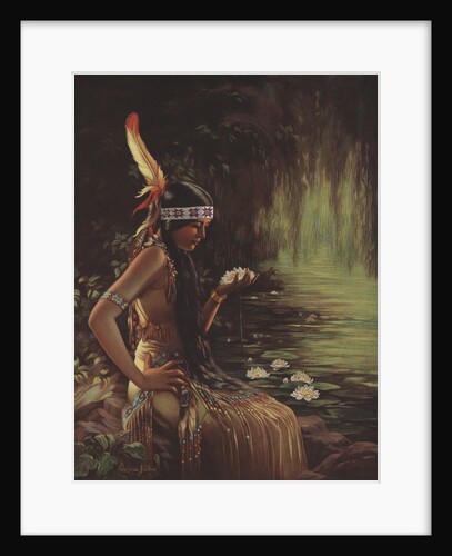 Illustration of an Indian Maiden Holding a Water Lily by Adelaide Hiebel