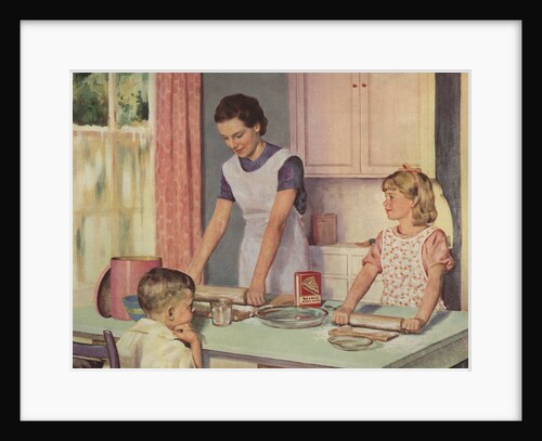 Illustration of Mother and Daughter Baking Together by Douglass Crockwell