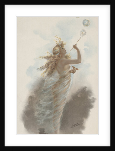 Illustration of Young Woman Blowing Bubbles by Anonymous