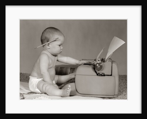 1960s Businesslike Baby With Pencil Behind Ear Typing On Typewriter by Anonymous