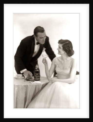 1950s Formal Dress Couple Man In Tuxedo Woman Wearing Gown Holding Champagne Glass by Anonymous