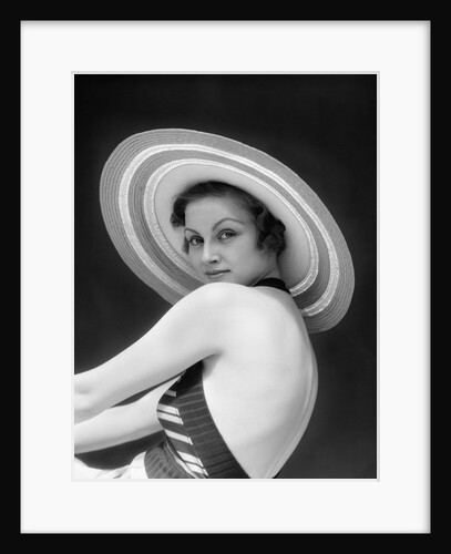 1930s Woman Wearing Halter Top and Straw Hat by Anonymous