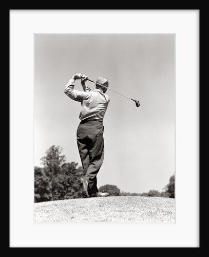 1940s 1950s Man Playing Golf Teeing Off Swinging Driver Club by Anonymous