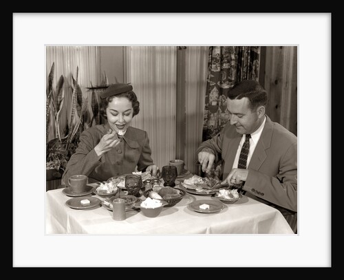 1950s Couple Man Woman Dining In Restaurant by Anonymous