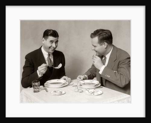 1930s Two Men Dining Eating Soup by Anonymous