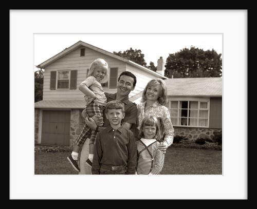 1960s Family Portrait Outside Suburban House Parents 3 Three Kids by Anonymous
