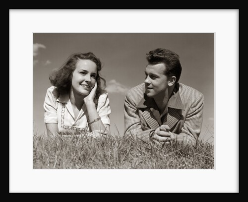 1940s Teenage Couple Lying In Grass Romance Boy Girl Outdoor by Anonymous