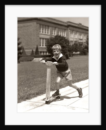 1930s Boy Outside On Scooter Having Fun by Anonymous