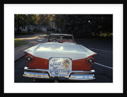 1950s Just Married Sign On Back Of Ford Convertible Car by Anonymous