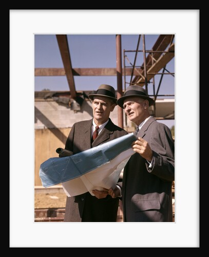 1960s Two Men With Blueprints At Construction Site by Anonymous