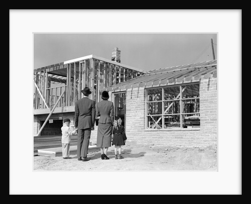 1950s Family Looking At New Home Under Construction by Anonymous