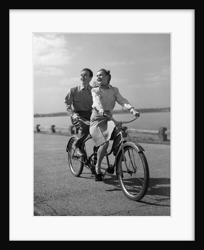 1950s Happy Couple Man Woman Riding Tandem Bike Bicycle Built For 2 by Anonymous