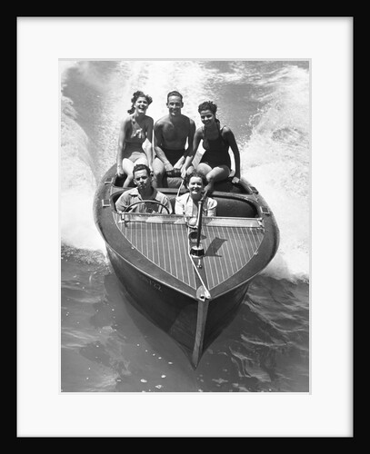 1930s Couples Five Men And Women Riding In Runabout Power Boat by Anonymous