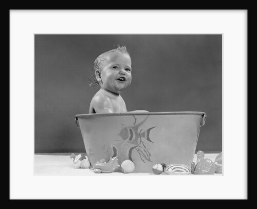 1940s 1950s Baby In Bath Tub Studio Indoor by Anonymous