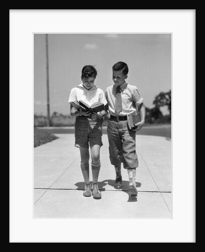 1930s Two Boys Walking School Reading Books by Anonymous
