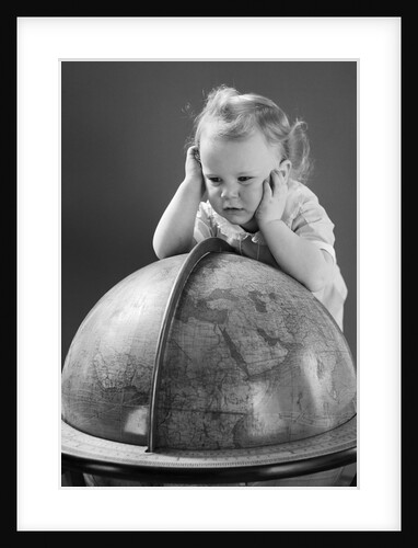 1940s Baby Looking At Leaning On Globe Of Earth by Anonymous