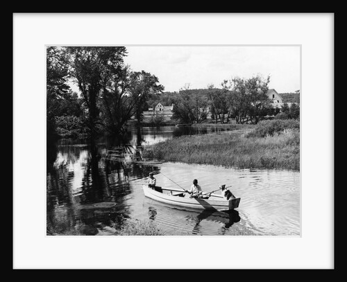 1940s 1950s Pair Of Boys In Rowboat With Collie Fishing In Farm Area by Anonymous