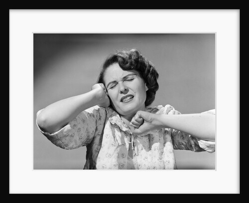 1950s Woman Eyes Closed Stretching Waking Up Wearing Nightgown by Anonymous