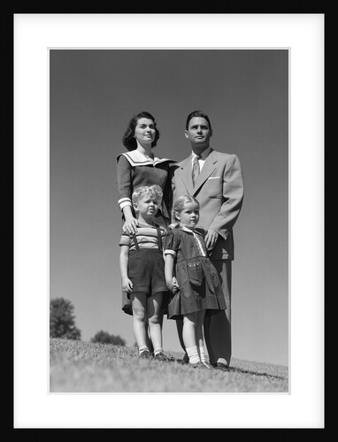 1950s Family Portrait Father Mother Daughter Son Standing Together Outdoor by Anonymous