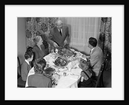 1940s 1950s 3 Generation Family Meal Dining Room Table Grandfather Carving Turkey by Anonymous
