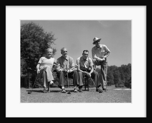 1940s 1950s Foursome Of Men Playing Golf Sitting Waiting To Tee-Off by Anonymous