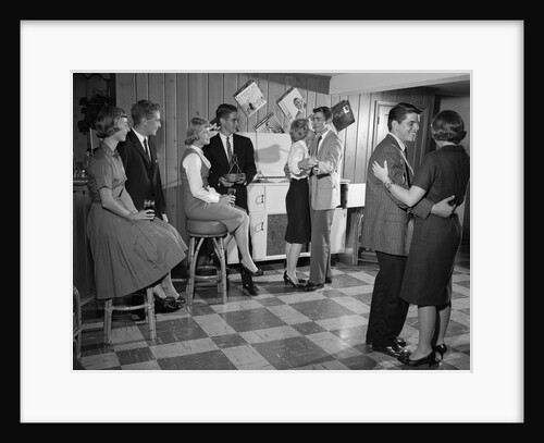 1950s 1960s Teen Couples Having Party Dancing In Rec Room by Anonymous